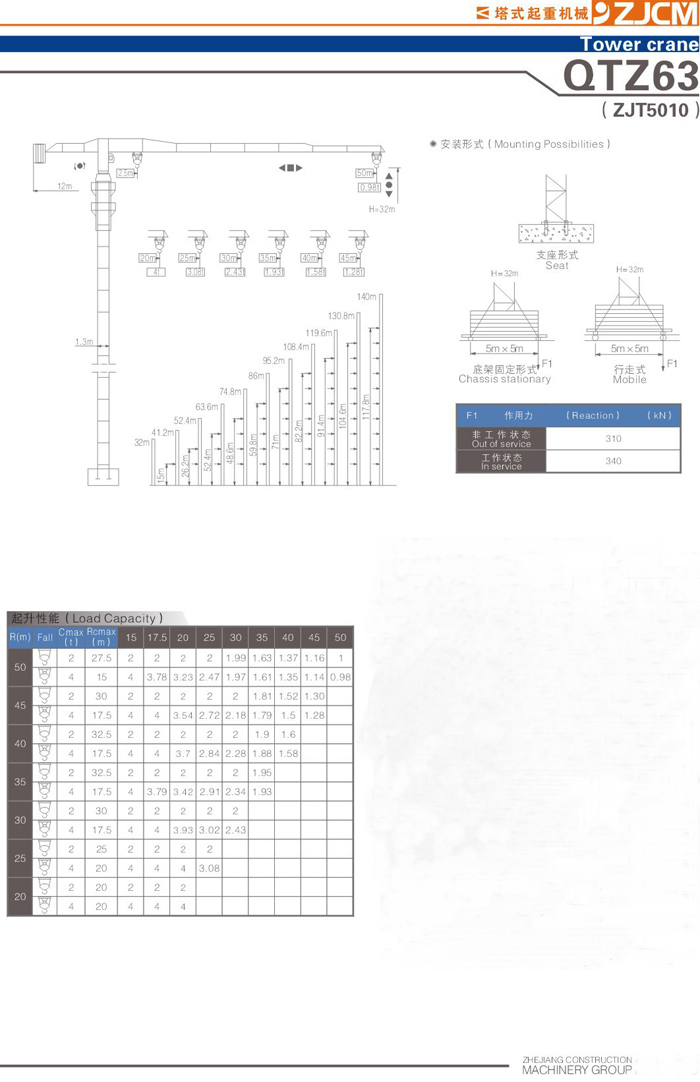 浙江建機QTZ63(ZJT5010)塔式起重機高清圖 - 外觀