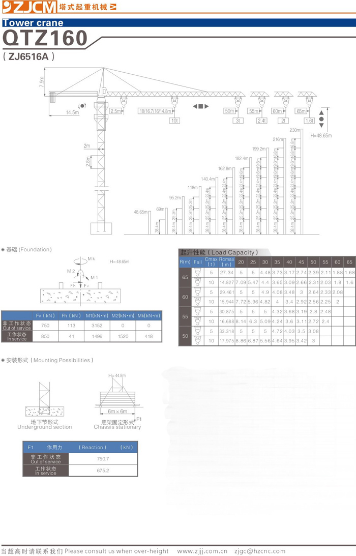 浙江建機QTZ160(ZJ6516A)塔式起重機高清圖 - 外觀